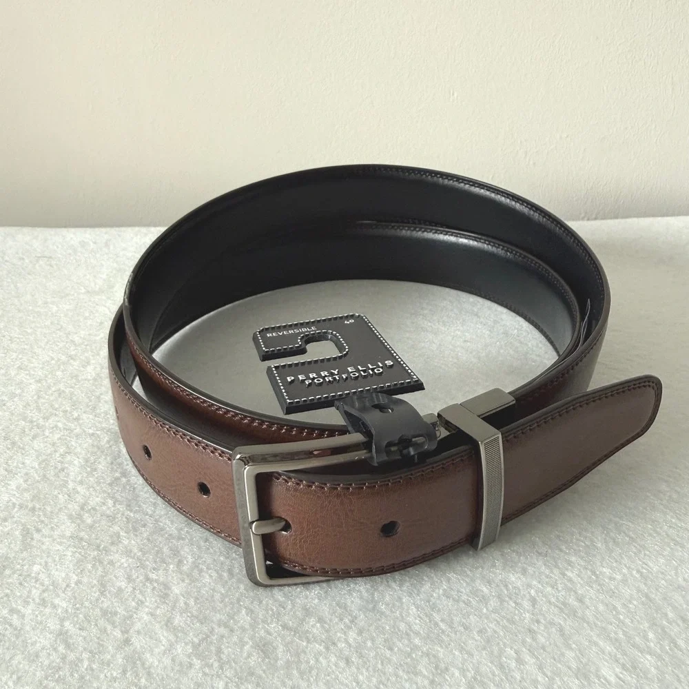 Perry Ellis Portfolio Reversible Leather Belt‎ Size 40 Brown Black NWT
